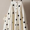Women's White Polka Dot Button-Front Waist-Cinching Midi Skirt - Fall/Transitional Sophisticated Chic for Office & Evening