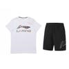 Li Ning Letter Round Neck Versatile Breathable Short Sleeve T-Shirt Mid Waist Shorts Casual Sports Set Unisex Sets AHSUA19-1+YKSV117-1