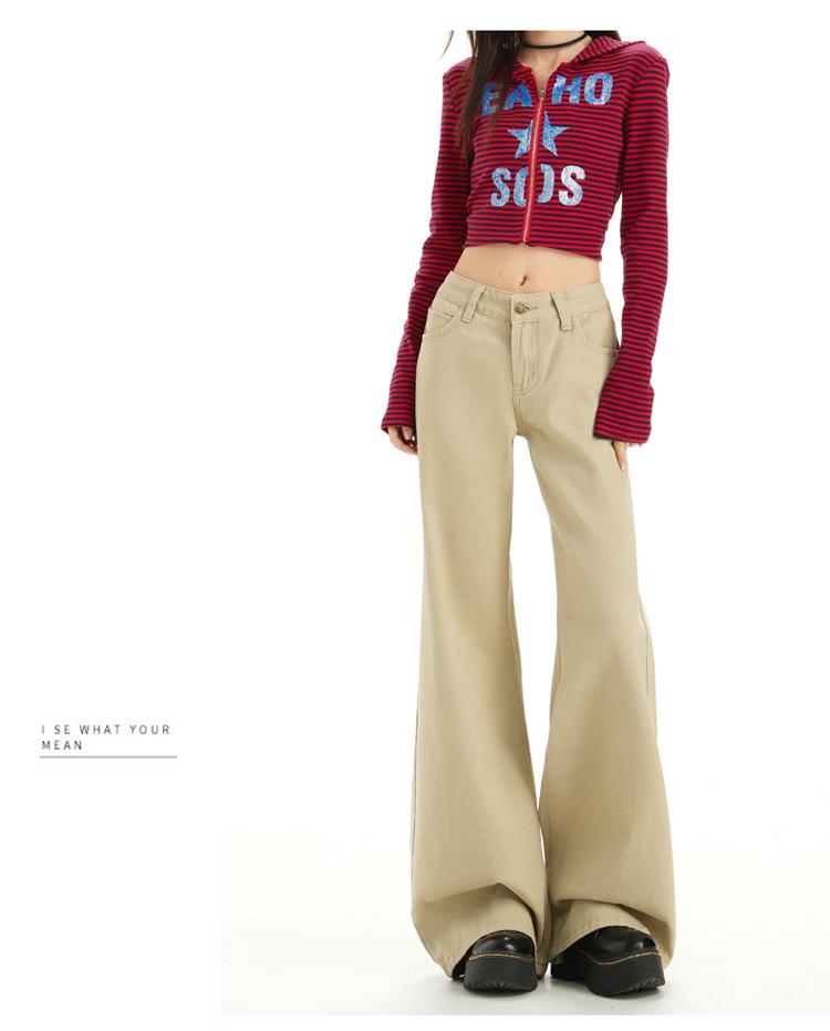 Damen Khaki Micro-Flared Jeans: Locker, Figurbetont, Gerades Bein, High Street Style für den Herbst