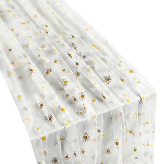 Tüll Gänseblümchen Tischläufer Frühling Blumiger Tischläufer Rustikaler Blumen Tischläufer für Hochzeit Babyparty Geburtstagsparty Bauernhaus Dekor