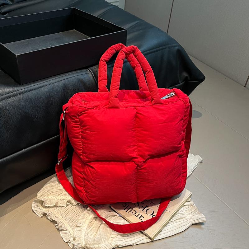 Lightweight, Fashionable Candy-Colored Down Jacket with Quilted Shoulder and Puff Crossbody Bag, Large Capacity, Solid Color