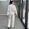 Autumn/Winter Women's Fleece-Lined Zipper Cardigan & Solid Color Straight-Leg Pants Set