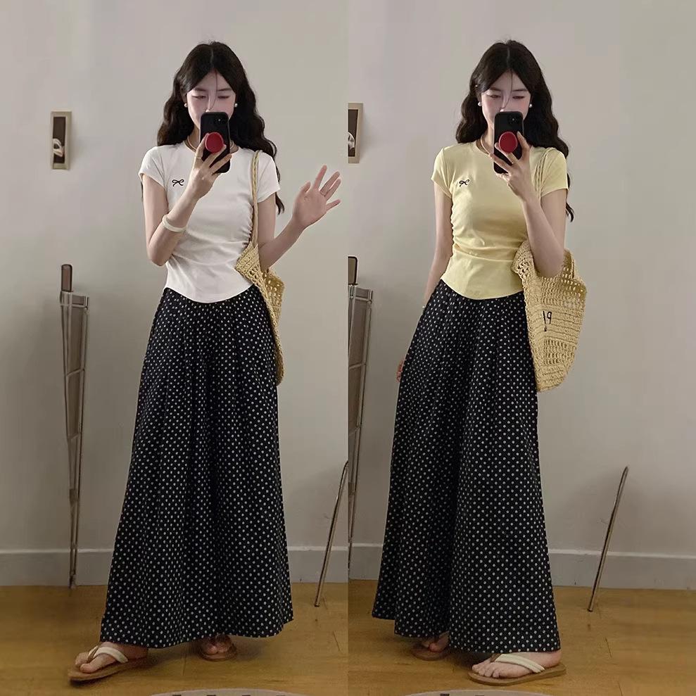 

Plus Size Bow T-shirt & Floral Wide-Leg Pants Set - Summer 2026 XL