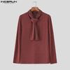 INCERUN Autumn Winter Men Tie Up Long Sleeve Solid Casual Fitted T-shirts Tops