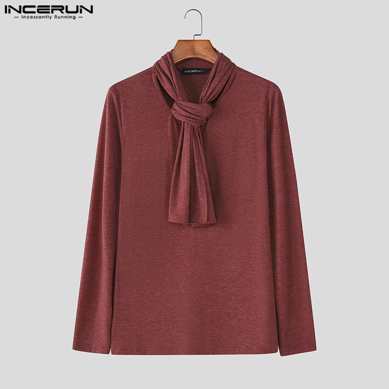 INCERUN Autumn Winter Men Tie Up Long Sleeve Solid Casual Fitted T-shirts Tops