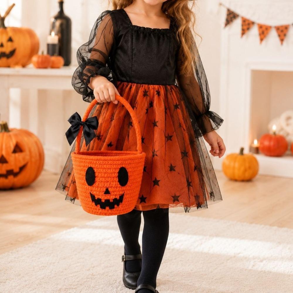 Baumwollseil Handgehaltene Leckerli-Körbchen Geflochtenes Kürbis-Geschenkkörbchen Kürbis-Süßigkeiten-Eimer Halloween