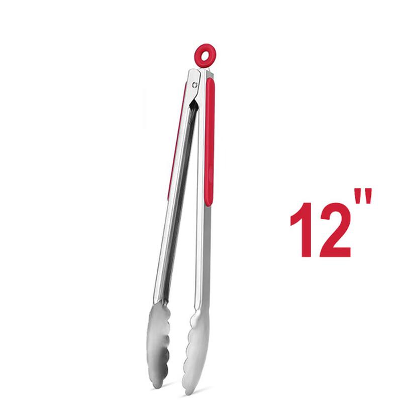 Stainless Steel Food Tongs Set with Red Handles (4-Pack)