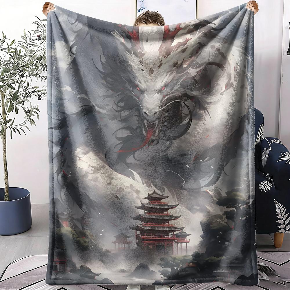 Dragon Waves Throw Soft Flannel Throw Summer AC Blanket Lightweight Cool Nap Blanket for Sofa Bed Couch Travel 75X95CM