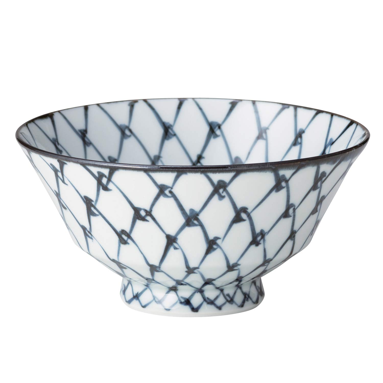 Керамическая пиала для риса Nishikai, сине-белая, LL, Изделие Hasami, Пиала Suehiro, Узор  Подвесная сеть , 18162