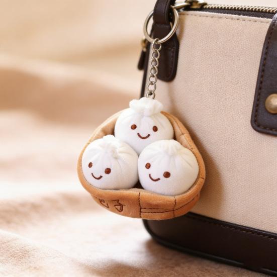 Weiche Dampfbrötchen Plüsch Schlüsselanhänger Niedliches Baozi Knödel Stofftier für Taschen Rucksäcke Kuschelige Mini Kissen Entzückendes Geburtstagsgeschenk für Kinder Essensliebhaber