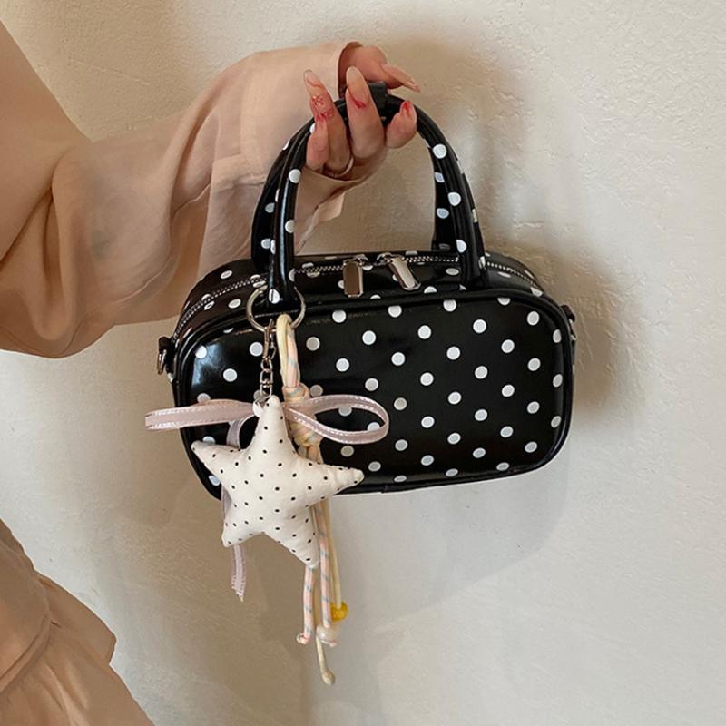 Korean Elegant Polka Dot Handbag PU Fashiable Pillow Bag High-quality Zipper Crossbody Bag Versatile Date Travel Shoulder Bag