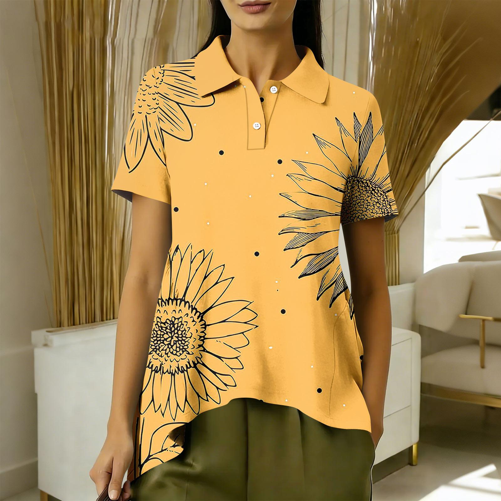 

Women s Fashion Casual Short Sleeve Floral Print Top M шафрановий