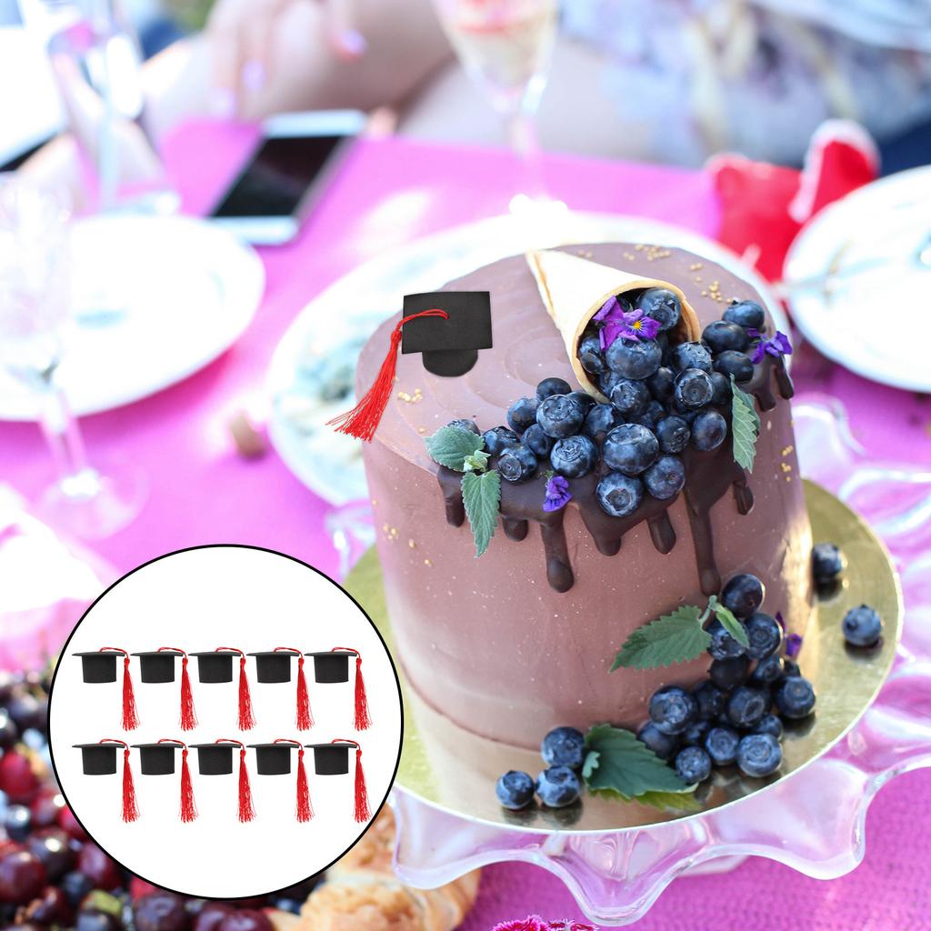 10Pcs Mini Doctoral Cap Decorations Graduation Theme Cake Topper Graduation Ornament for Dessert Decoration Desktop Landscape