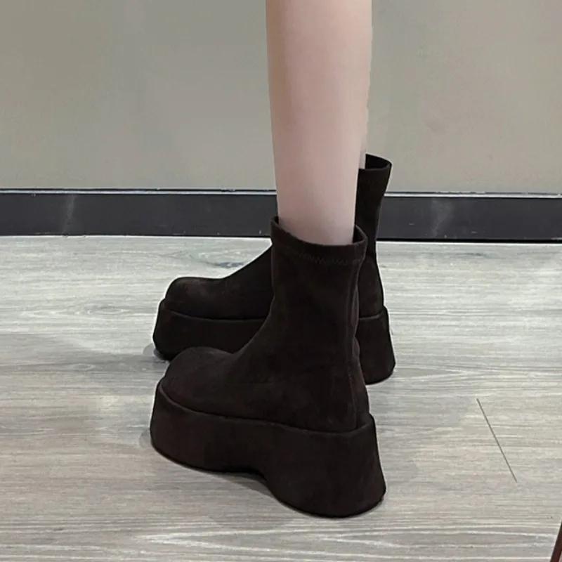 Women Platform Suede Ankle Snow Boots Fashion Flats Shoes Woman Winter 2025 Trend Cozy Warm Walking High Quality Botas Mujer