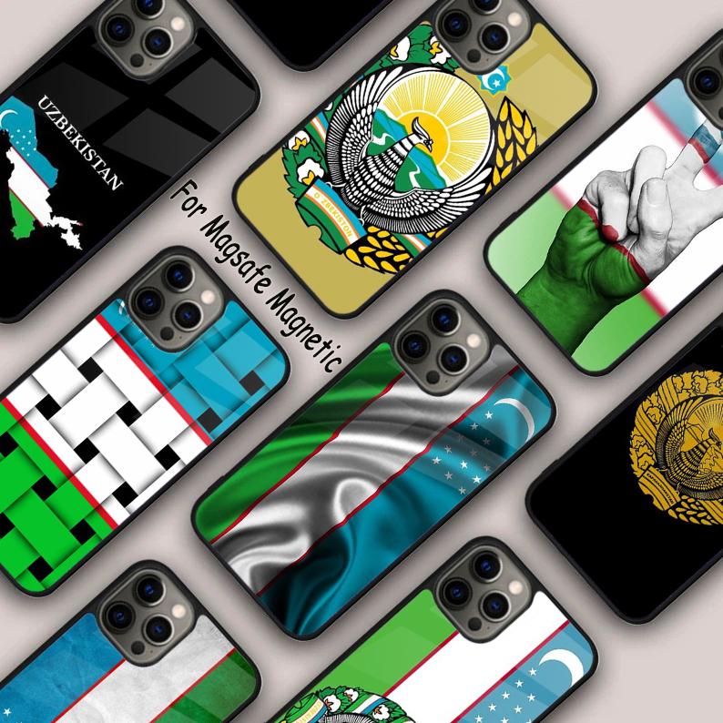 Uzbekistan Flag Coat Of Arms Magnetic Phone Case For APPLE iPhone 17 Air 16 14 13 12 Pro Max 15 Plus Wireless MagSafe Cover