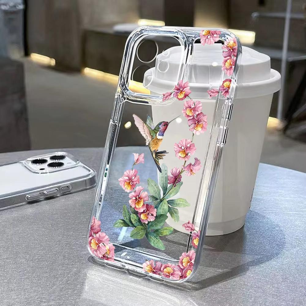 Phone Case For Xiaomi Mi 17 Pro 15 14 13 12 11 Lite 5G Mi 15 T Pro 14T 13T 12T Pink Peach Blossom Pattern Clear Bumper Cover