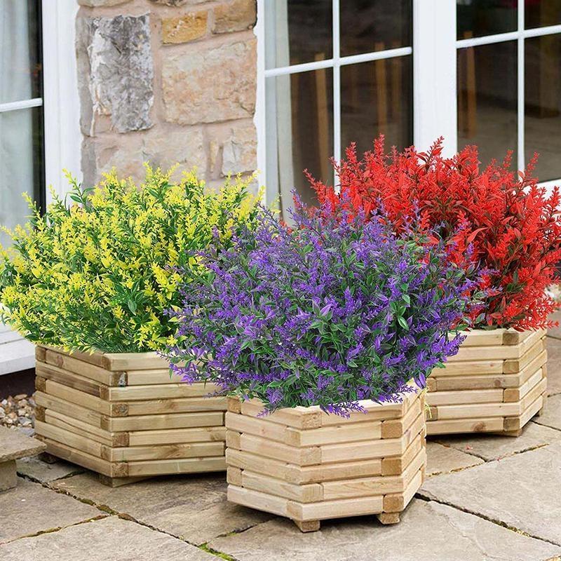 Lot De 8 Bouquets De Lavande Artificielle Orange – Fleurs Extérieures En Tissu – Décoration Durable Sans Entretien