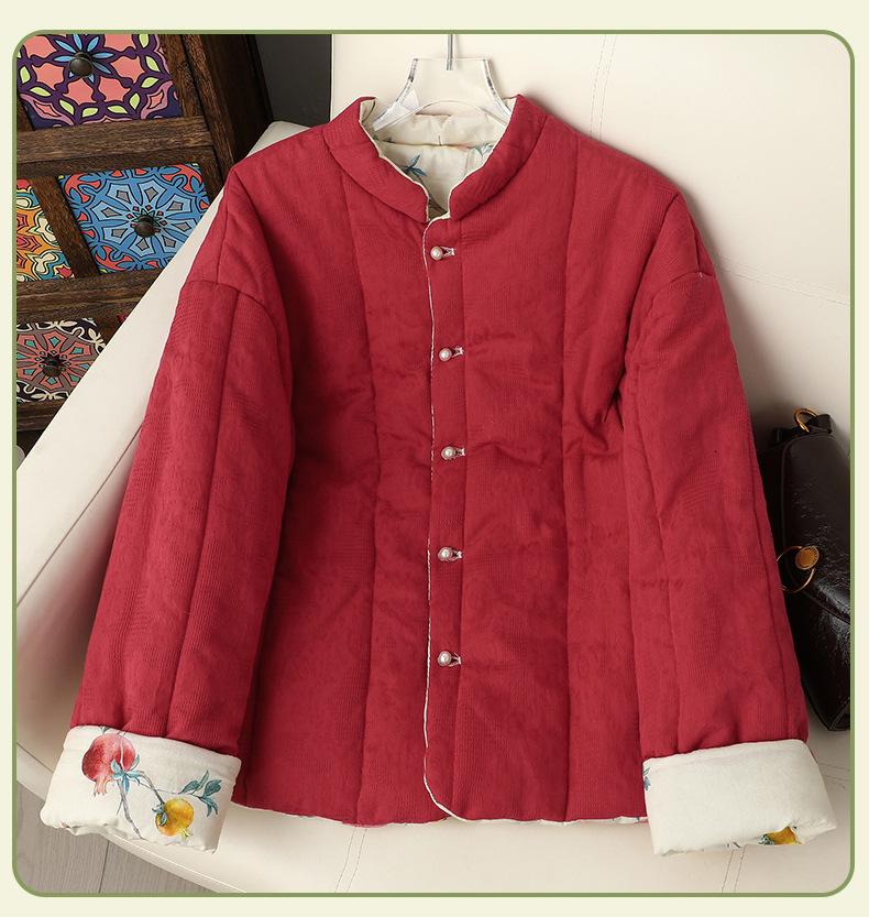 Reversible Frog Button Cotton Jacket for Middle-Aged and Elderly Women - Warm Autumn/Winter Coat