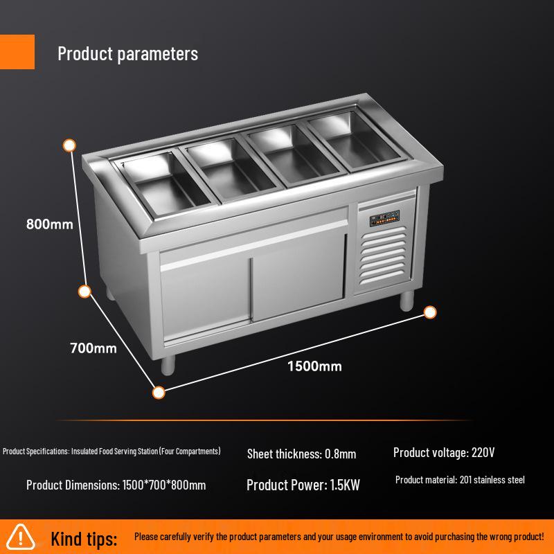 Keleheng Insulated Food Cart: Heated Display Stand with Six Grids, Thickened Non-Magnetic Stainless Steel for Buffets & Canteens