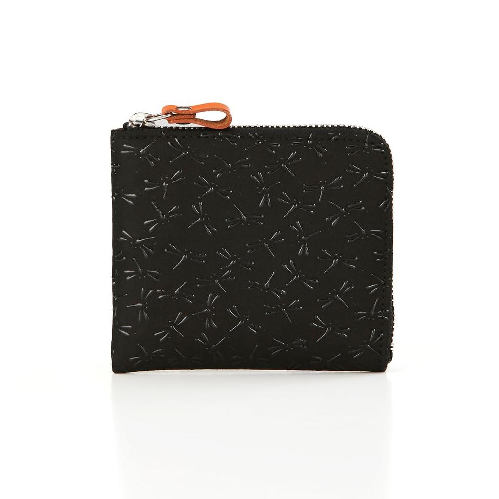 Inden HISOCA Traditional Craft Koshu Inden Deerskin Lacquer Original Brand Coin Purse Black with Black Lacquer Dragonfly [Indenya] [No.9406] [1-008]