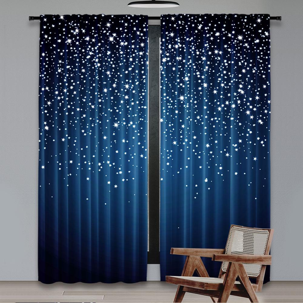 2Pcs Starry Night Sky Curtains Abstract Twinkles Dark Blue Curtains Suitble For Bedroom Living Room College Dorm