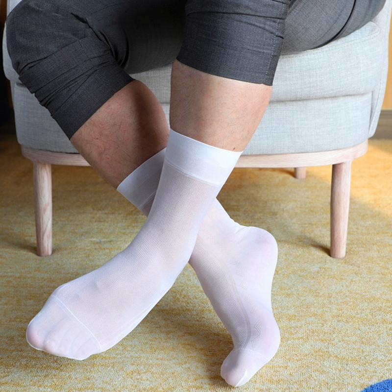 1Pair Solid Color Breathable Business Wear Stockings Sheer Silk Socks Ultra Thin Stylish Sexy Men's Dress Nylon