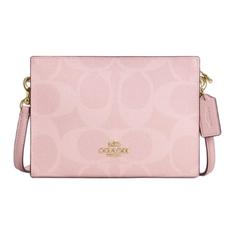 

Coach 20 Slim Adjustable Detachable Shoulder Strap Coated Canvas Shoulder Bag Women shoulder bag Gold Pink CAR12-IMPO Basic Set (Bag+Dust Bag)