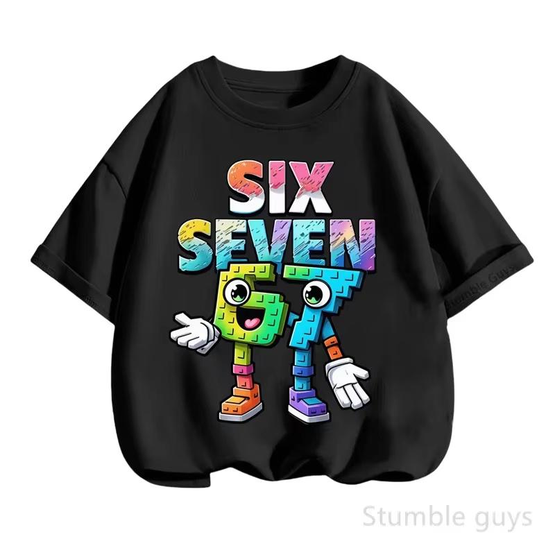 Kids Boys Cartoon Number 67 Graphic TShirt Soft Cotton Crew Neck Tee Casual Summer Wear for Daily Schooltk0023
