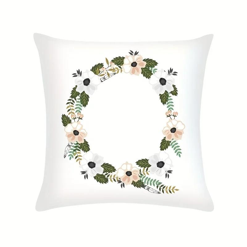 Plant Flowers Alphabet Printed Cushion Cover Spring Home Seat Decorative Pillowcase  Square Polyester Letters Pillow Cover