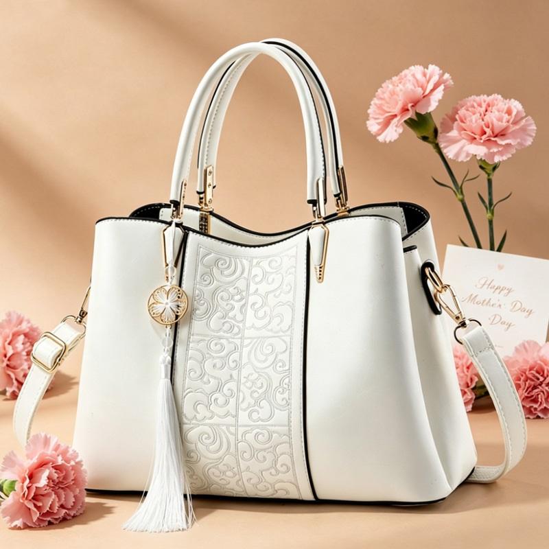 Exquisite Vintage Embroidery Premium Texture Handbag For Middle Aged Ladies, Multi-purpose Top Handle Shoulder Crossbody Holiday Gift Bag