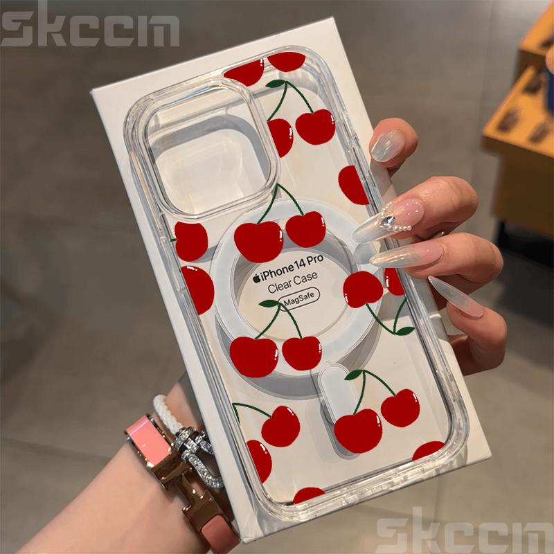For Magsafe Wireless Charger Case For Samsung Galaxy S25 S24 S23 Ultra S22 Plus S21 FE S20 Cute Cherry Print Phone Cover