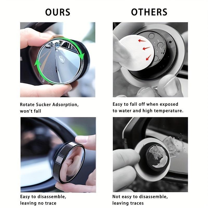 2 Peças Espelho Retrovisor de Ponto Cego Ajustável 360 graus - Campo de Visão Grande Angular, Fácil de Instalar
