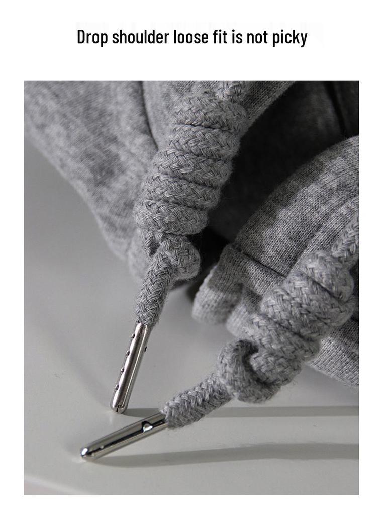 Women's Petite Gray Fleece-Lined Hooded Sweatshirt, Thickened, Short Jacket for Autumn and Winter