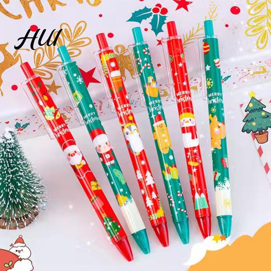 Christmas Season Gift Pen 6Pcs Gel Pens Various Festive Patterns Push-Type Joyful Writing Tool Stationery Supplies Party Favors Tree Design