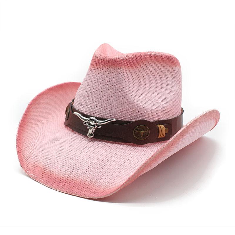 Ethnic Style Cowboy Hat With Breathable Paper Straw For Summer Outdoor Sun Protection