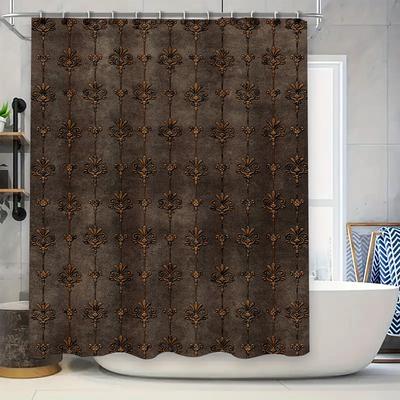 Luxurious Vintage Pattern Waterproof Shower Curtain Elegant Dark Brown Color for Bathroom Decoration (180x240cm)
