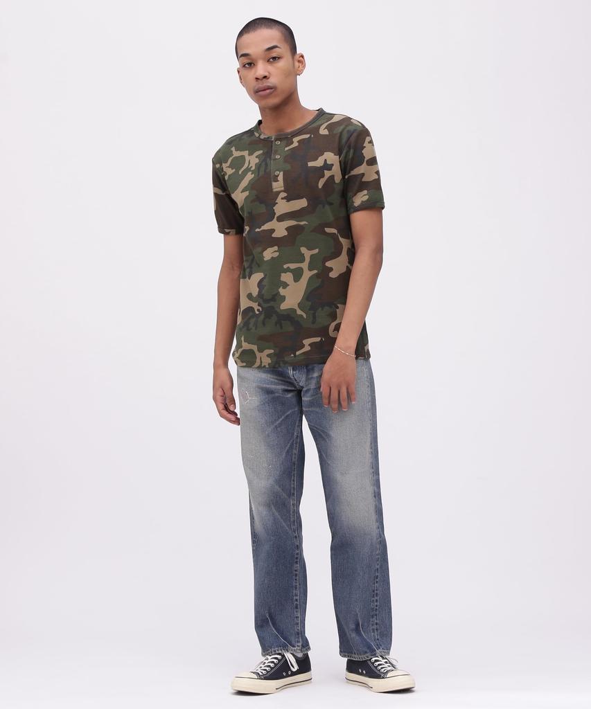 Avirex Daily Rib Short Sleeve Neck Camouflage Rib Henley Neck Short Sleeve Daily Size Olive 6143504 T-Shirt (Web Exclusive) T-Shirt, Wear, Men's, M,