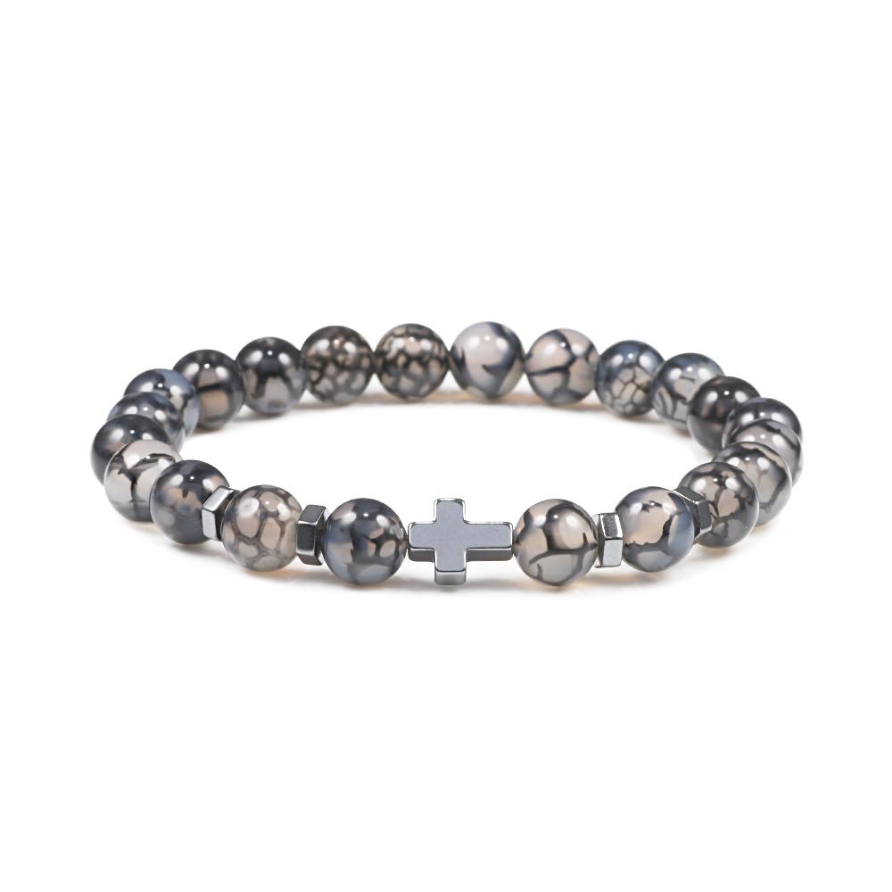 Prayer Men Women Bracelet Hematite Cross Rosary Natural Stone Beads Jesus Onyx Meditation Bracelets Bangles Jewelry Gift Pulsera