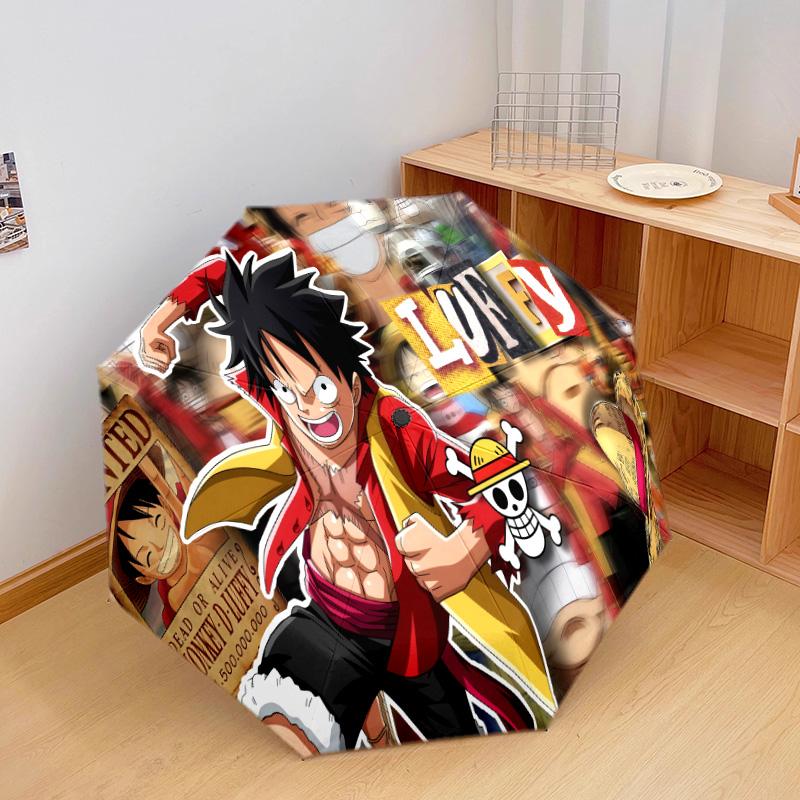 1 Adet Otomatik Katlanır Şemsiye - Anime One Piece Desenli Taşınabilir Katlanabilir Tasarım 8 Kemerli Noel Doğum Günü Hediyeleri