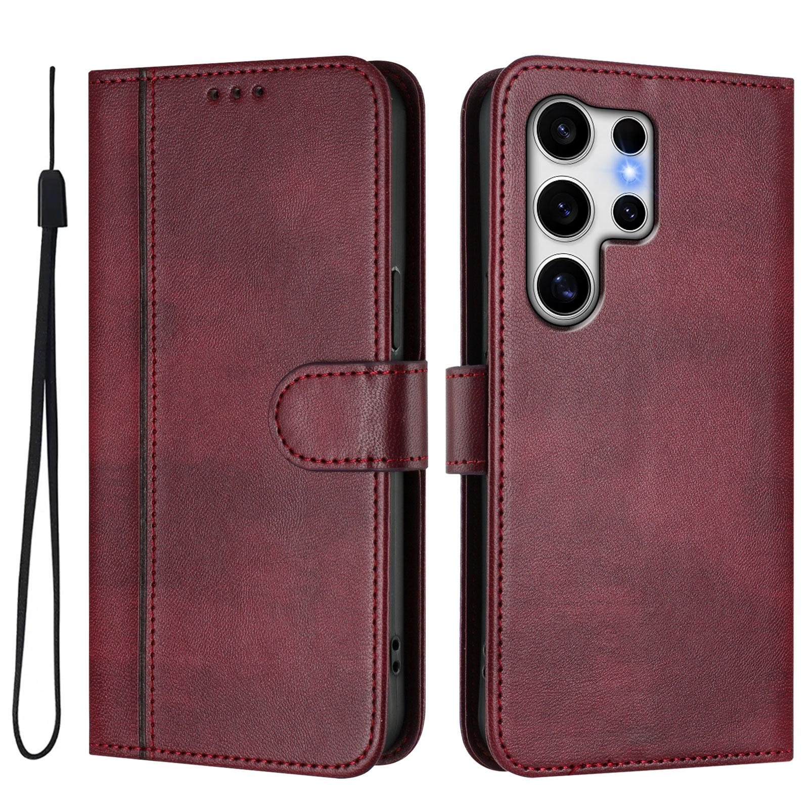 

For Samsung Galaxy S25 Ultra Cases Wallet Stand Retro Texture Leather Phone Cover with Lanyard D