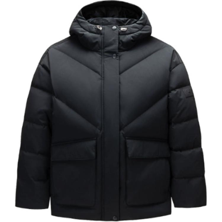 Anta Comfortable Casual Simple Solid Color Loose Hooded Down Jacket Women Outerwear Black 162447939-2