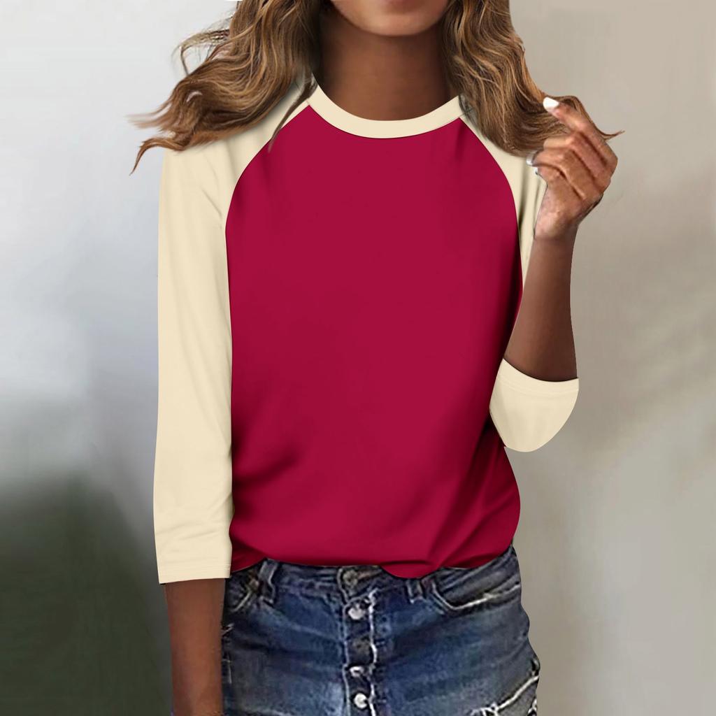 Shirt für Damen, modisch, lässig, Raglan-Ärmel, Rundhalsausschnitt, 3/4-Ärmel, lockeres bedrucktes T-Shirt, Damenoberteil