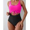 Women's One-Piece Swimsuit With Cross Straps To Cover The Belly, Conservative Solid Color Patchwork Swimsuit