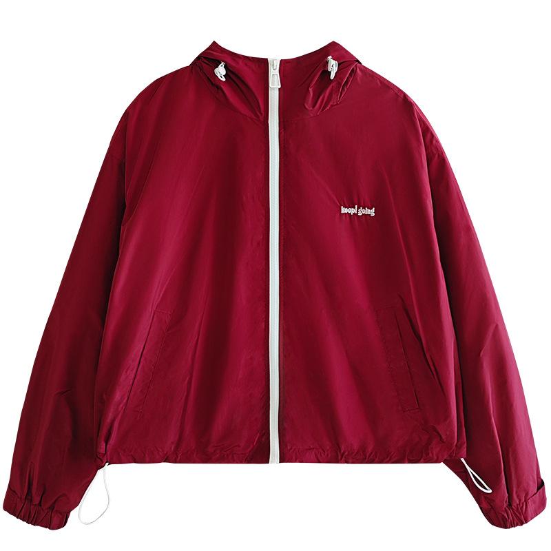 Red Hooded Jacket for Women In Spring and Autumn Latest Tops for Outdoor Activity Everyday Small Jacket