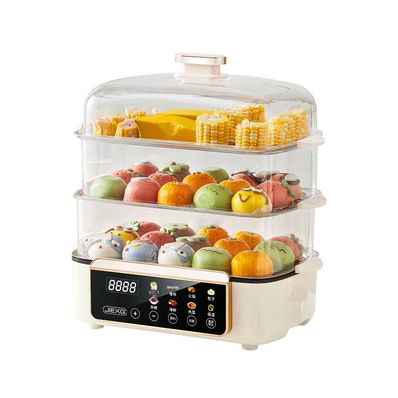 German Electric Steamer: Three-Layer, Large Capacity with Timer, Anti-Dry Protection for Stewing and Cooking.