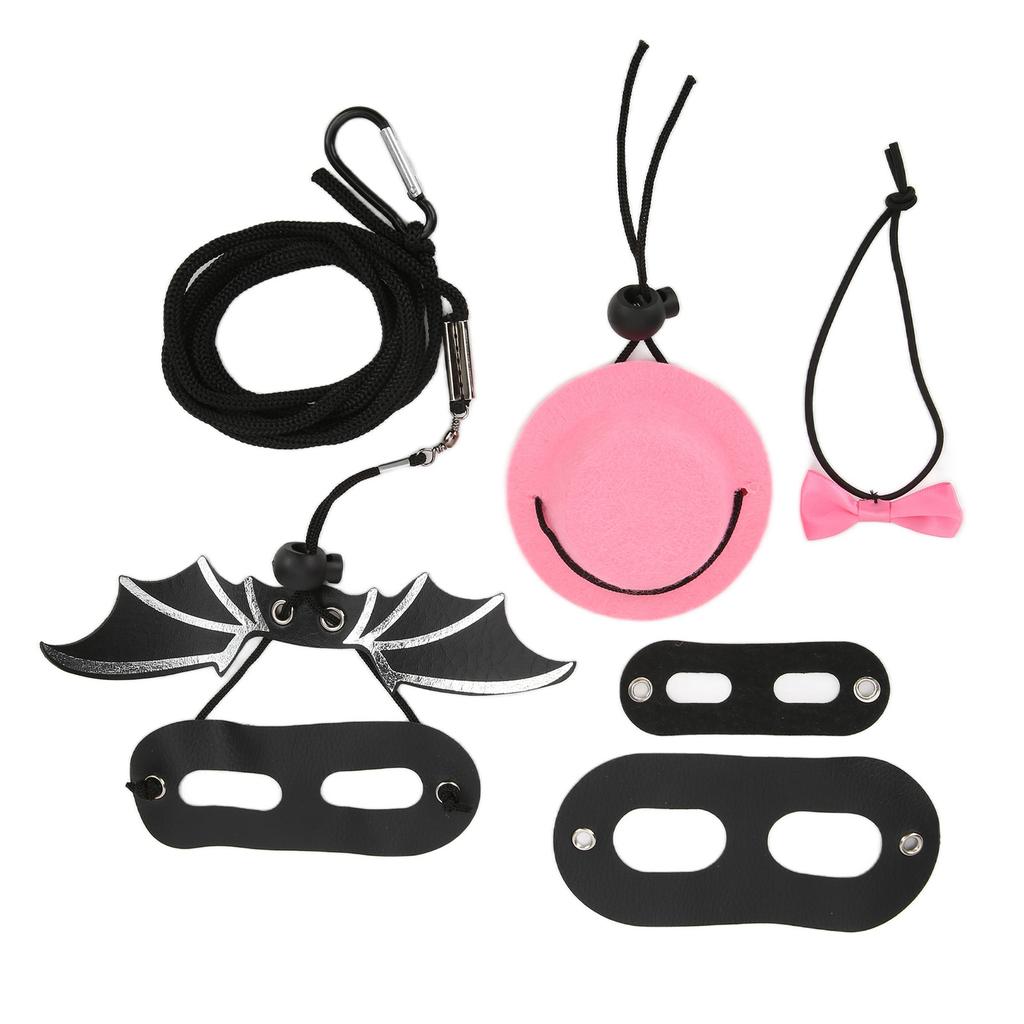 Reptile Harness and Leash Adjustable Lizard Traction Rope Hat Bowtie Set for Small Pet Animals(Pink