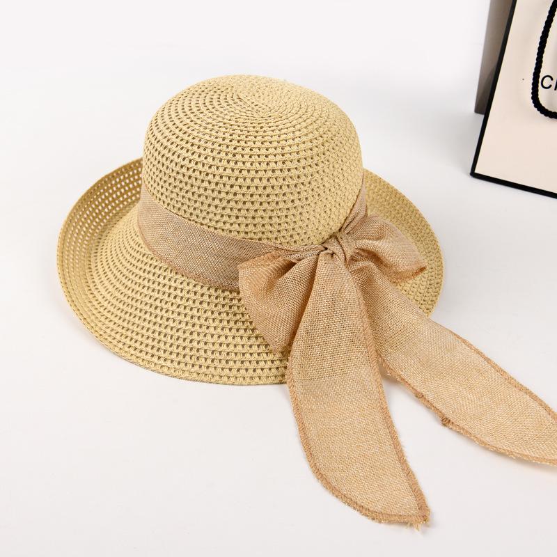 Women's Summer Straw Hat with Bow & Wide Upturned Brim