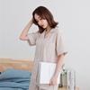 Summer Pure Cotton Minimalist Double Gauze Pajama Set: Short Sleeve Top & Long Pants, Seamless Design for Couples