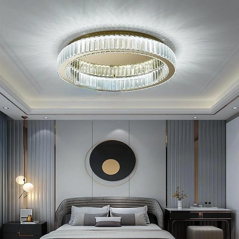 Round Crystal Led Ceiling Lamp For Bedroom Living Room Foyer Dining Room Modern Luxury Stainless Steel Crystal Ceiling Light