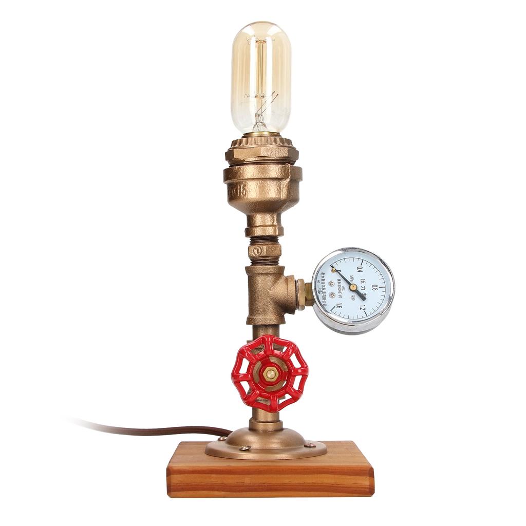 Industrial Style Retro Desk Lamp Malleable Steel Carbonized Pine Decorative Table Lamp for Cafe